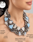 Lovebug Greige Jewelry Unique Beaded Necklace Grey Statement Necklace Heart Shaped Earrings Fashionable Greige Jewelry Designer Lovebug Necklace Trendy Grey Accessories Artistic Statement Jewelry Beaded Lovebug Jewelry Set Elegant Grey Fashion Jewelry High Fashion Beaded Necklace