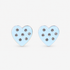Lovebug Studs in Greige featuring glossy powder blue heart shapes with sparkling crystal accents.