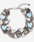 Lovebug Greige Jewelry Unique Beaded Necklace Grey Statement Necklace Heart Shaped Earrings Fashionable Greige Jewelry Designer Lovebug Necklace Trendy Grey Accessories Artistic Statement Jewelry Beaded Lovebug Jewelry Set Elegant Grey Fashion Jewelry High Fashion Beaded Necklace