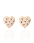 Cream marbled heart-shaped stud earrings with crystal accents and 18K gold-plated trim from the Lovebug collection.