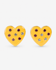 Lovebug 18K Studs in Carnivale featuring glossy yellow hearts with seven multicolor crystal accents.