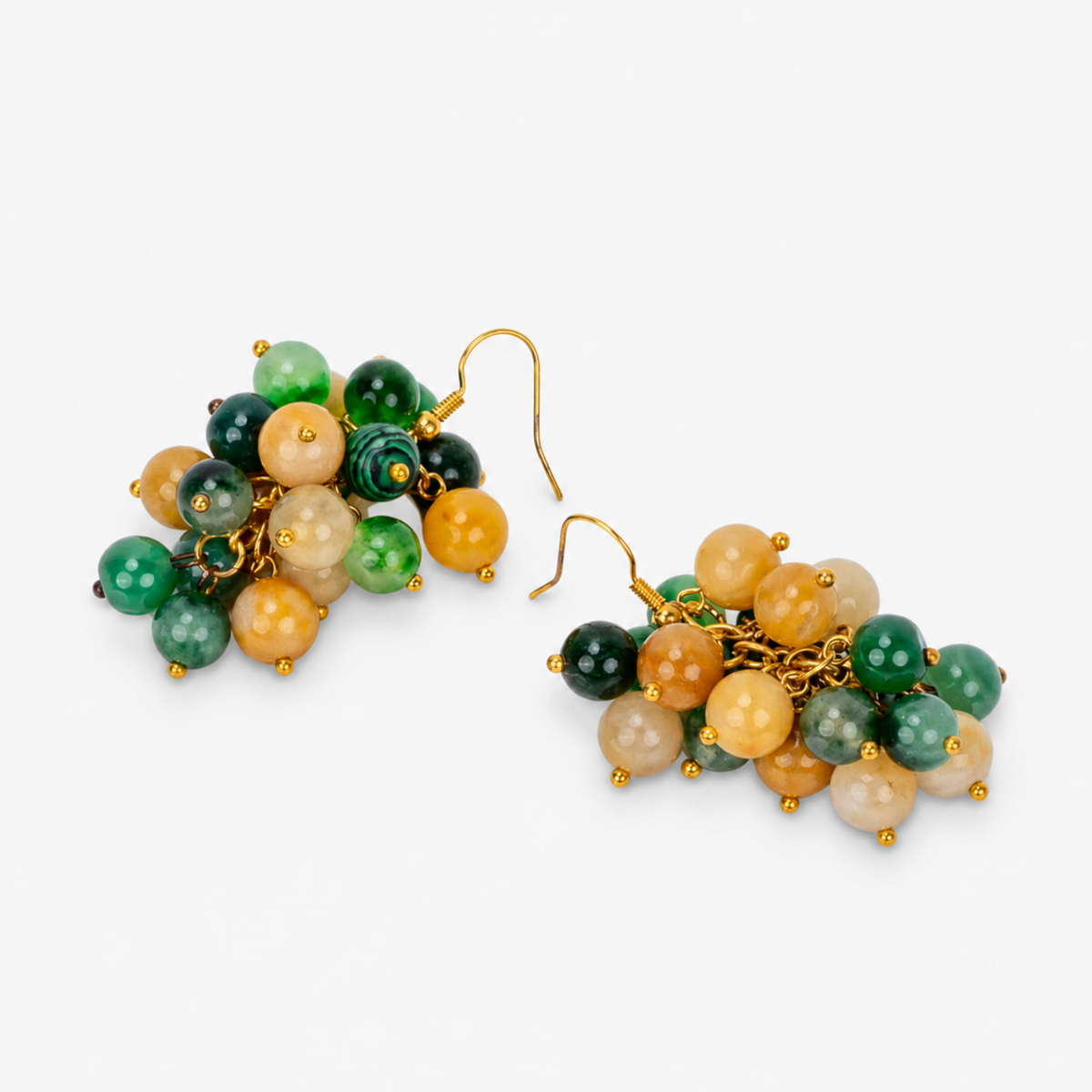 Makemba Jasper Beaded Dangles in Emerald Legacy featuring clustered green, golden yellow and cream jasper beads.