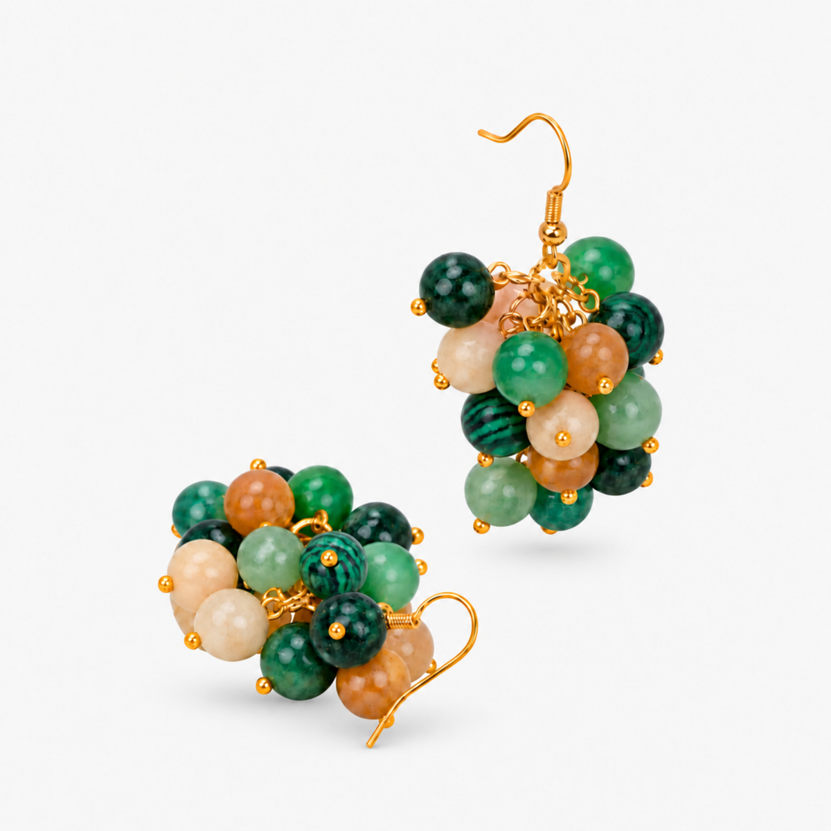 Makemba Jasper Beaded Dangles in Emerald Legacy featuring clustered green, golden yellow and cream jasper beads.