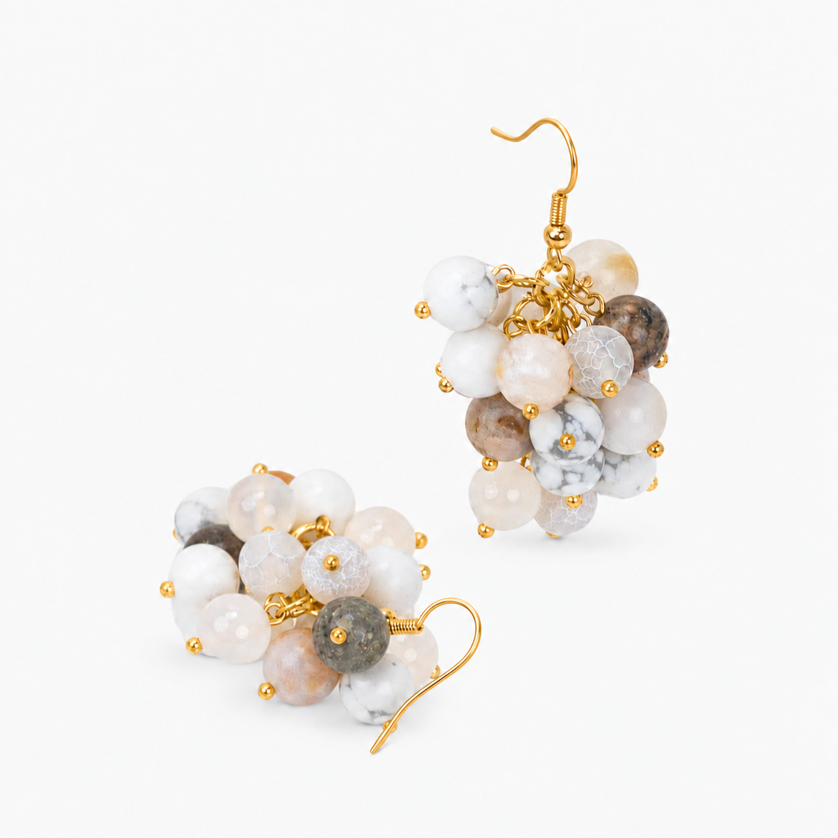 Makemba Botswana Agate Beaded Dangles in Ivory Estate, Sassy Jones