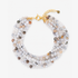 Makemba Botswana Agate Hand Beaded Collar Chain in Ivory Estate featuring multiple strands of natural stone beads in ivory, gray and taupe.