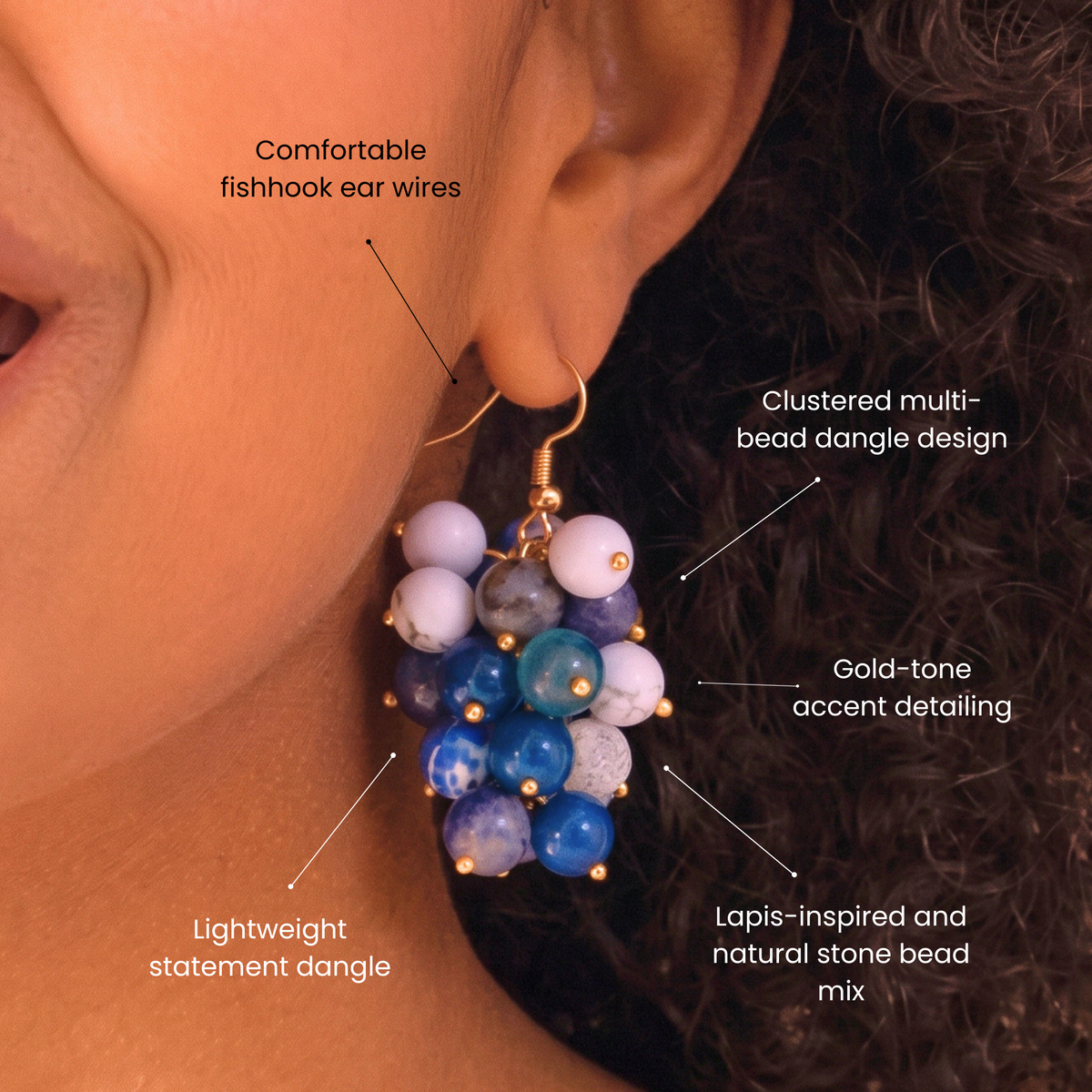 Makemba Lapis Azuli Dangles - Indigo Reign,Earrings, Sassy Jones,