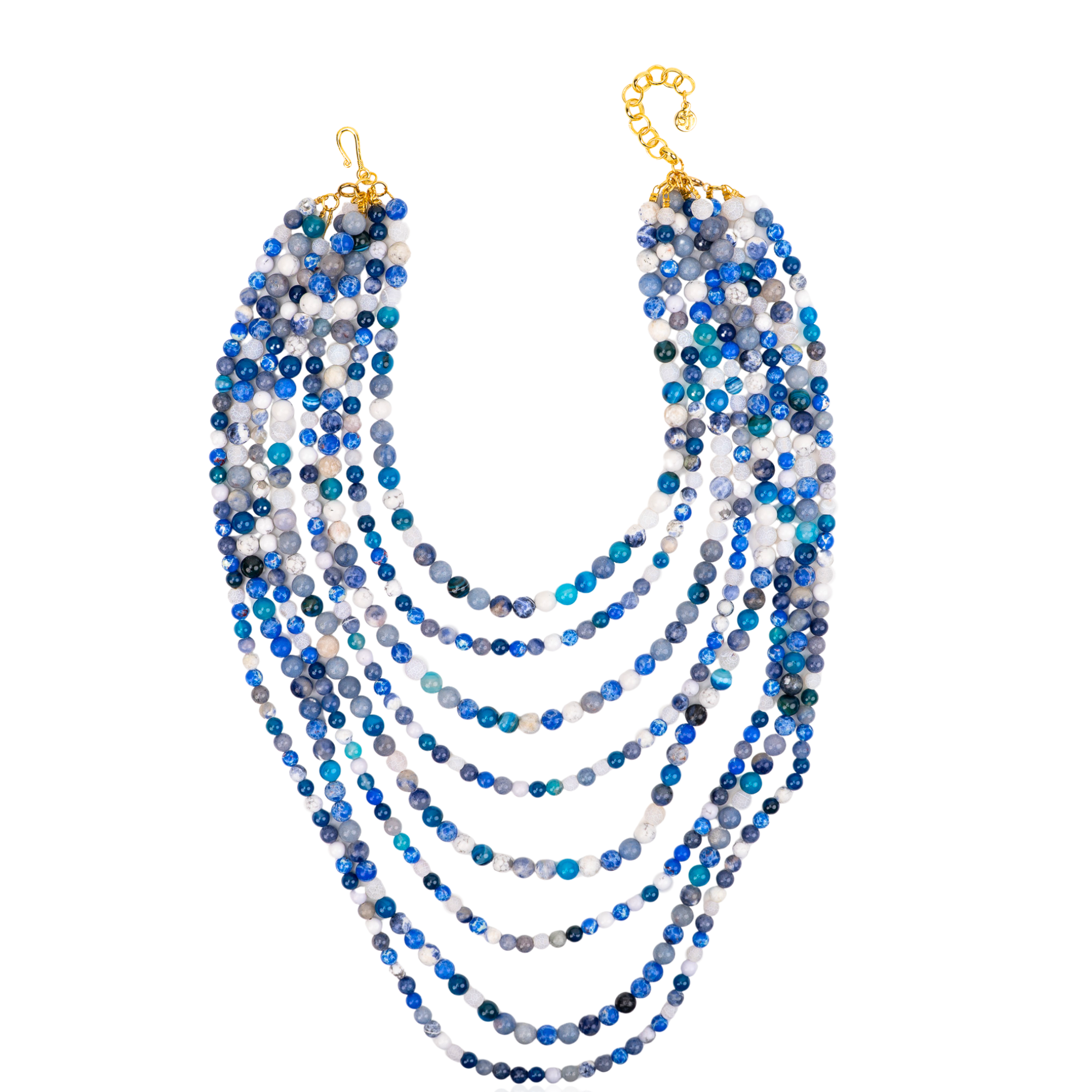 lapis statement necklace, blue gemstone necklace, luxury beaded necklace, multi strand necklace women, convertible statement jewelry, boutique statement necklace, designer inspired jewelry, royal blue necklace women, contemporary luxury necklace, premium boutique jewelry