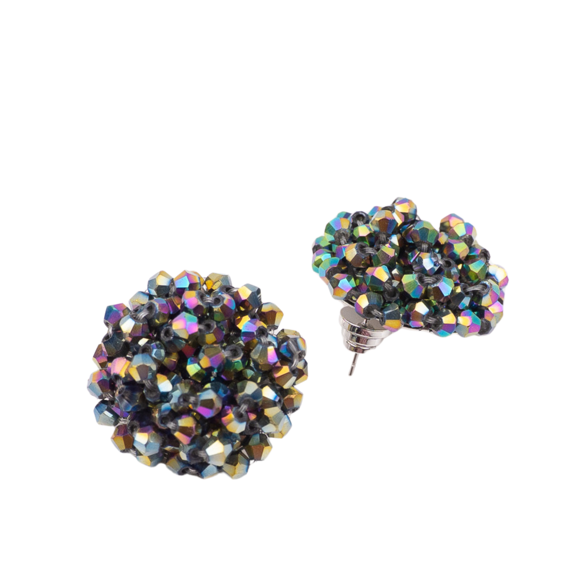 statement stud earrings, colorful earrings, glass bead earrings, iridescent earrings, sparkler studs, bold earrings, rainbow jewelry, women’s fashion jewelry, boutique earrings, luxury statement earrings, festive earrings, statement jewelry, kaleidoscope earrings, fashion studs, designer jewelry