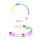 Malia Glass Hoops- Rainbow Ombre -Sassy Jones,Hand-strung faceted glass AB beads in a rainbow ombre of pink, yellow, blue, green, and lavender hues - Clear crystal-encrusted spacers - Custom silver end caps, wedding jewelry, prom accessories 