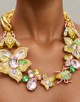 Miss Beasley Crystal Necklace in Crystallique featuring jeweled flowers, beetles and multicolor faceted crystals.