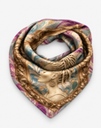 Nika Regal Portrait Oversized Square Scarf featuring a sculptural woman with blonde locs inside an ornate gold frame.