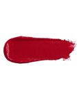 Bold red lipstick in gold tube with vibrant red swatch for a powerful statement lip look.