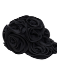 Black chiffon rosette statement cap featuring handcrafted sculptural floral detailing by Sassy Jones.