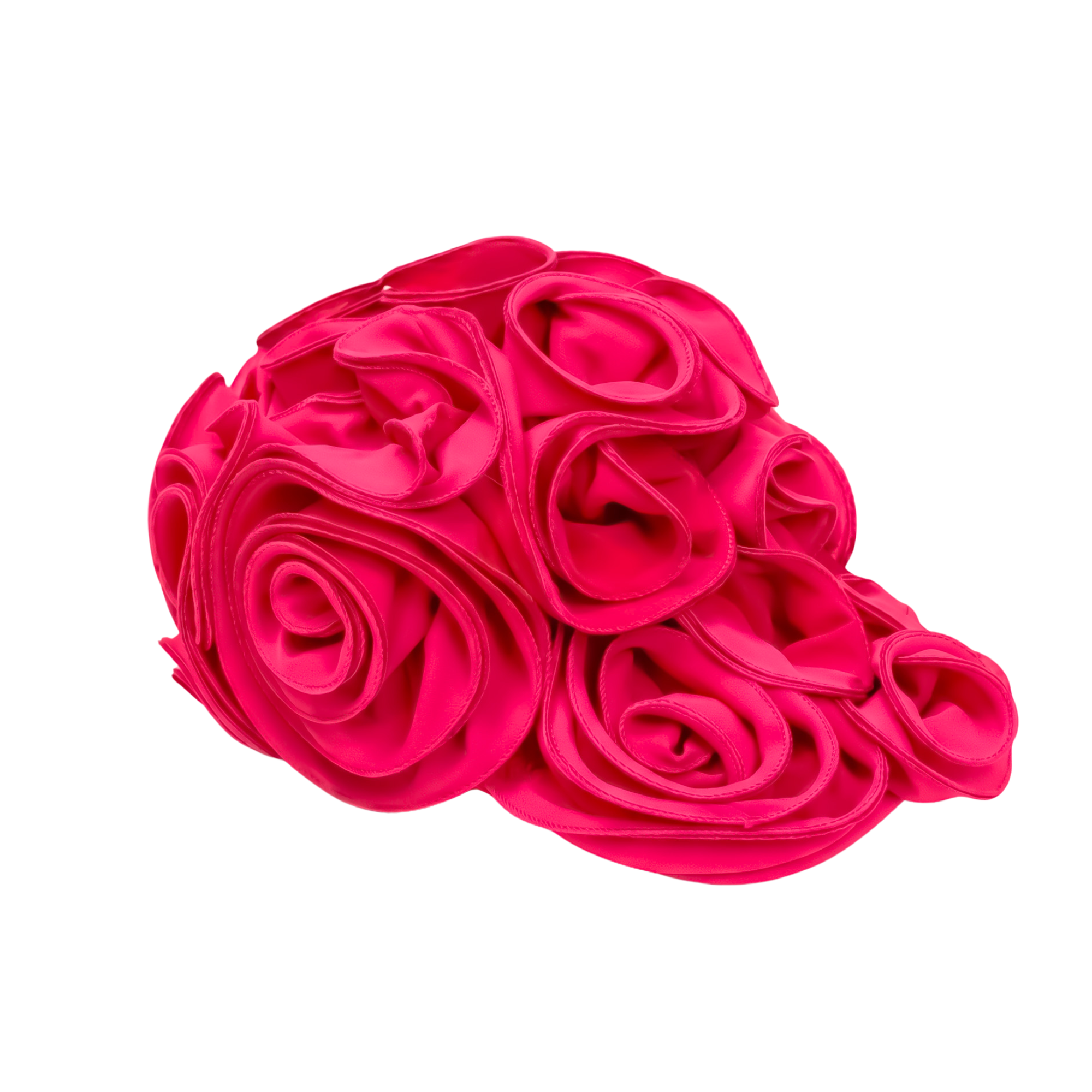 Petal pink chiffon rosette statement cap featuring handcrafted sculptural floral detailing by Sassy Jones.