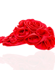 Rose red chiffon rosette statement cap featuring handcrafted floral detailing by Sassy Jones.