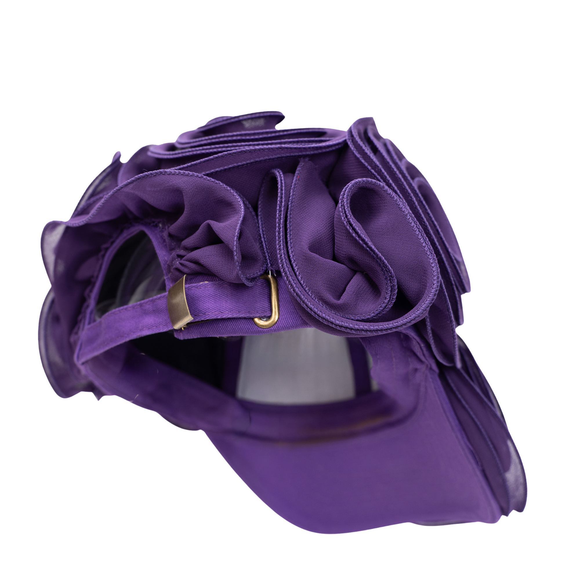 Royal purple chiffon rosette statement cap featuring handcrafted floral detailing by Sassy Jones.