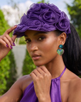 Rosette Ruffle Chiffon Cap - Royal Purple