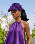 Rosette Ruffle Chiffon Cap - Royal Purple