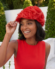 Rosette Ruffle Chiffon Cap - Rosey Red