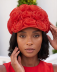 Rosette Ruffle Chiffon Cap - Rosey Red
