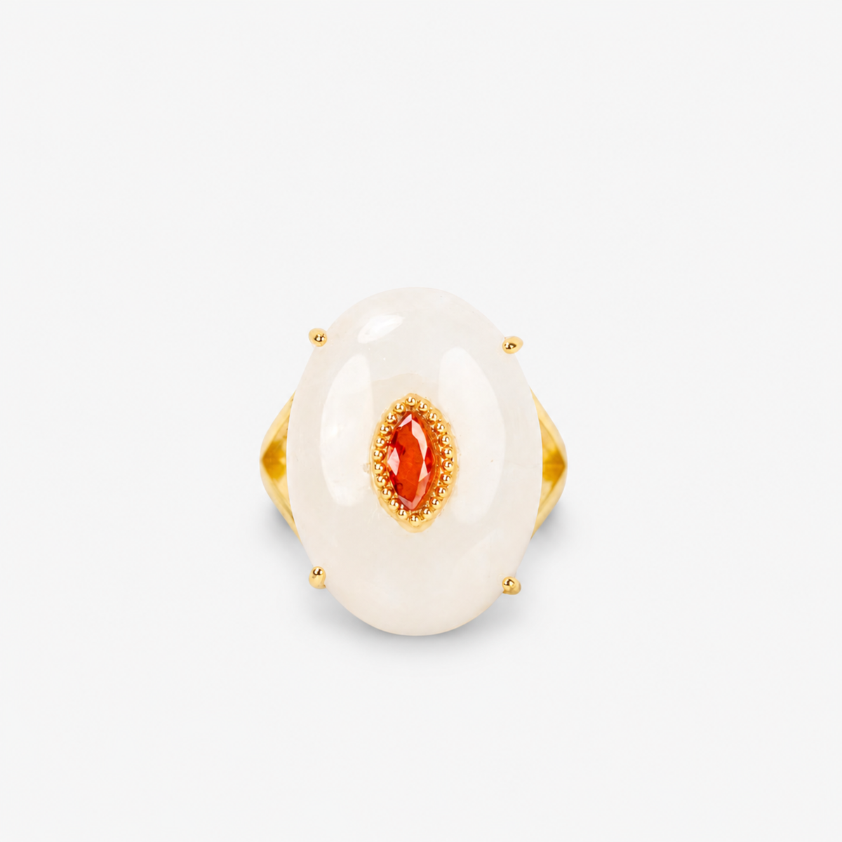 Samira Natural Stone Ring in Moonstone Ivory featuring an oversized ivory stone with warm center accent.