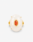 Samira Natural Stone Ring in Moonstone Ivory featuring an oversized ivory stone with warm center accent.