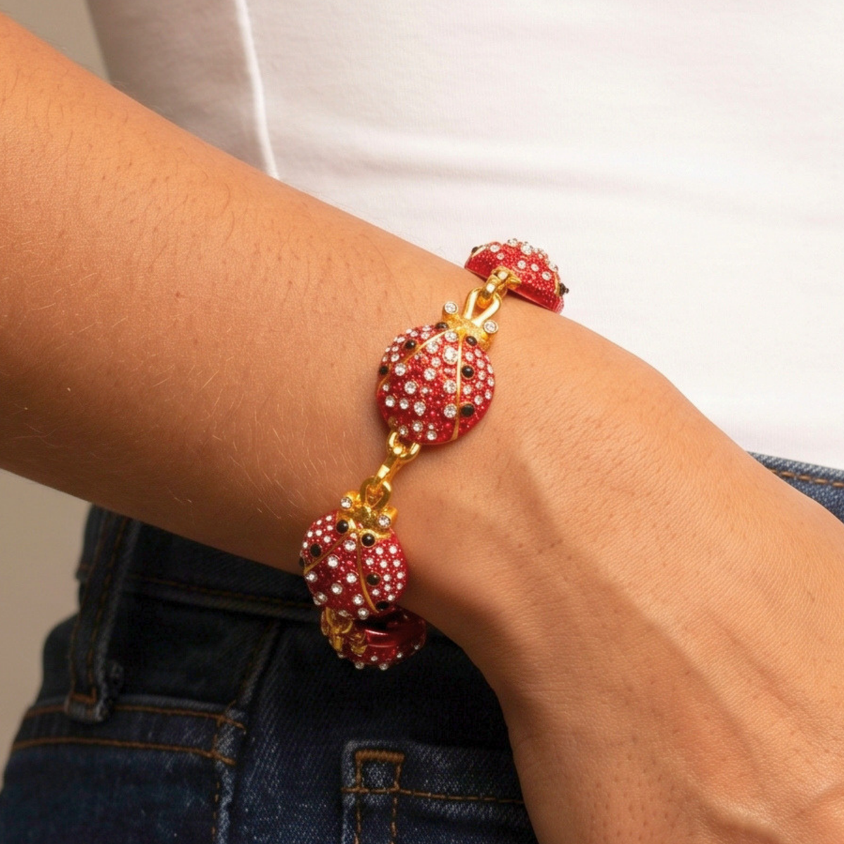 Scarlette 18k Dainty Pearl Bracelet - Ladybug,Bracelets, Sassy Jones,