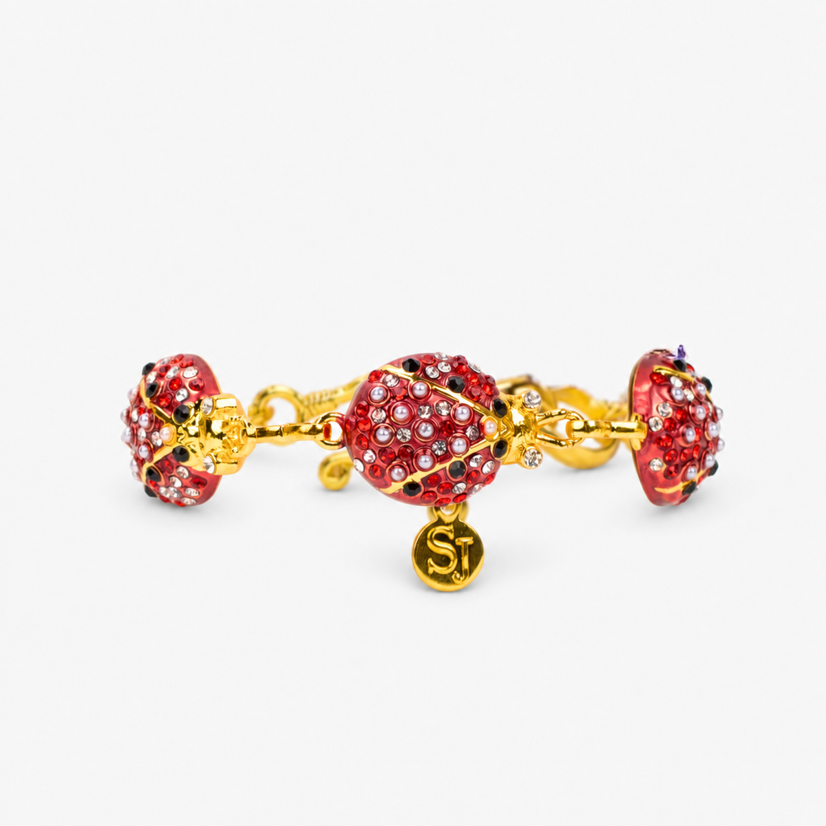 Scarlette 18k Dainty Pearl Bracelet - Ladybug,Bracelets, Sassy Jones,