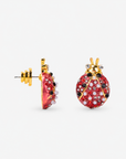 Scarlette 18k Dainty Pearl Studs - Ladybug,Earrings, Sassy Jones, Sassy Jones Scarlette Ladybug Earrings featuring dimensional red enamel bodies with pearl, crystal and gold details.
