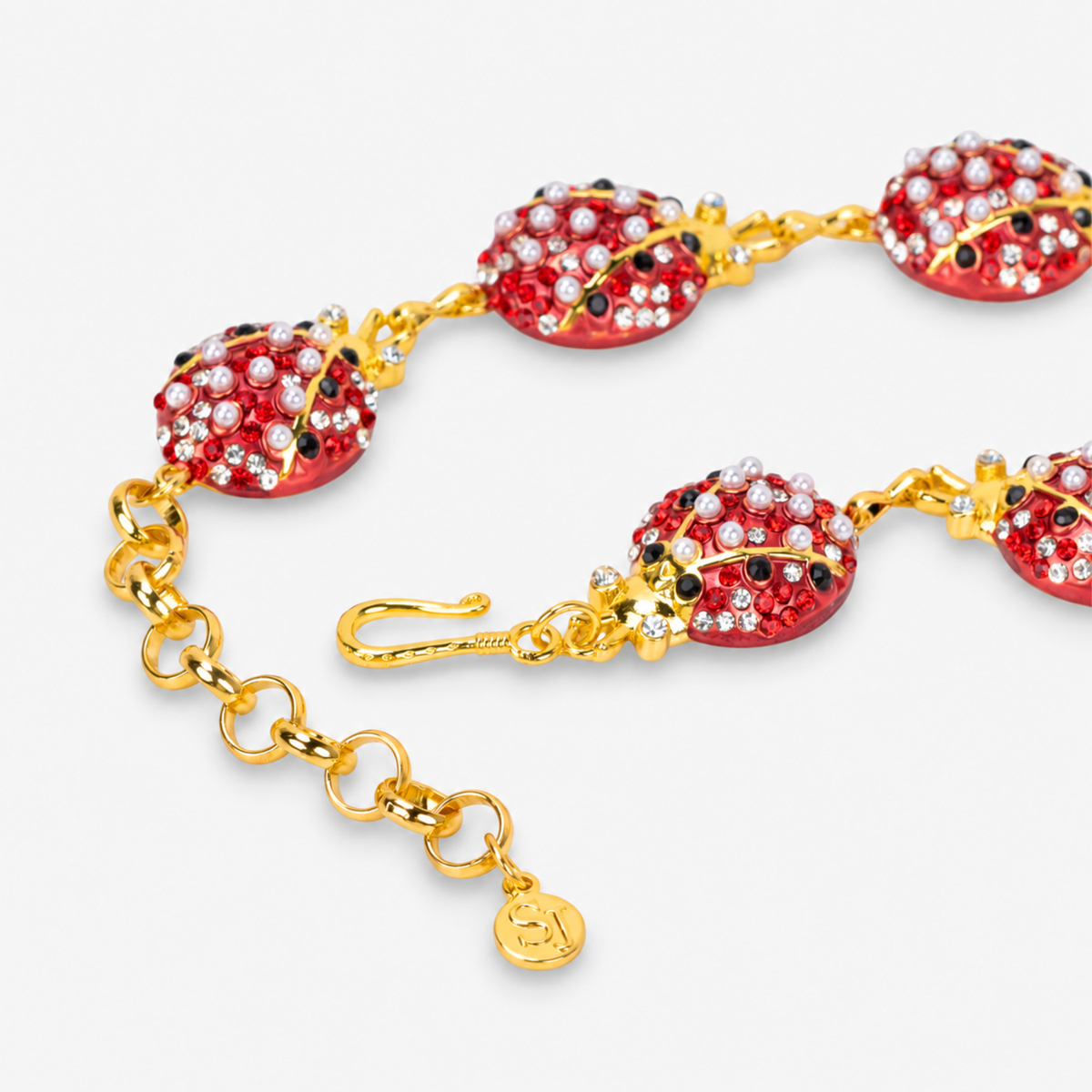 Scarlette 18k Dainty Pearl Chain - Ladybug,Necklaces, Sassy Jones,
