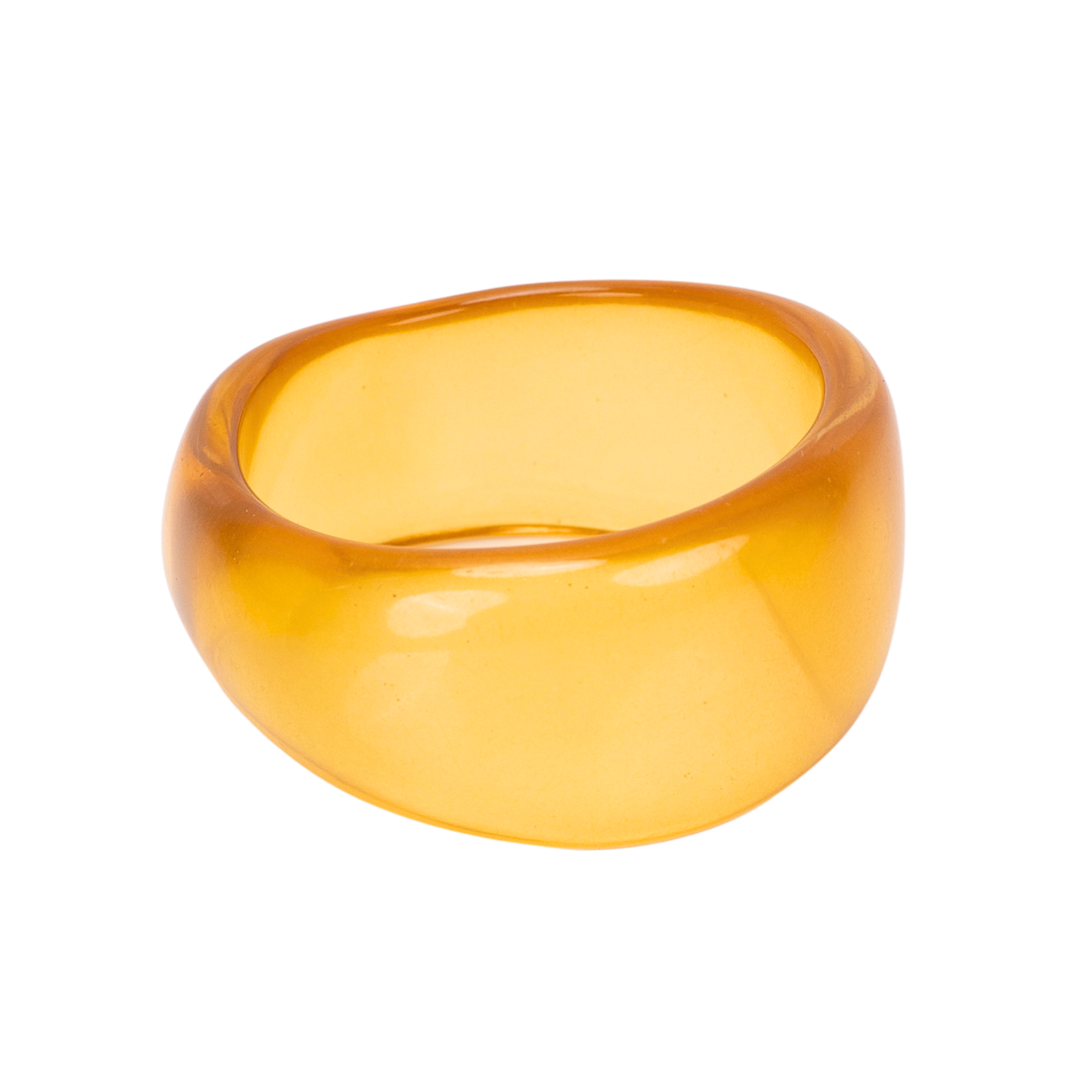 Glossy translucent golden yellow statement bangle bracelet with sculptural rounded silhouette by Sassy Jones.