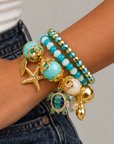 Soleia Sea Turtle 3pc Chunky Stack featuring turquoise, ivory, and gold beads with coastal charms.