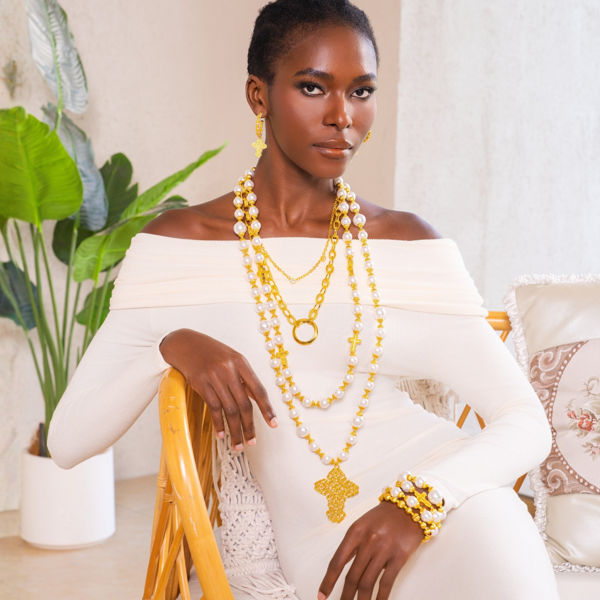 pearl bracelet stack, cross bracelet, stretch bracelet women, statement bracelet stack, fashion pearl bracelet, gold pearl bracelet, luxury bracelet women, religious jewelry bracelet, boutique bracelets, bold bracelet jewelry