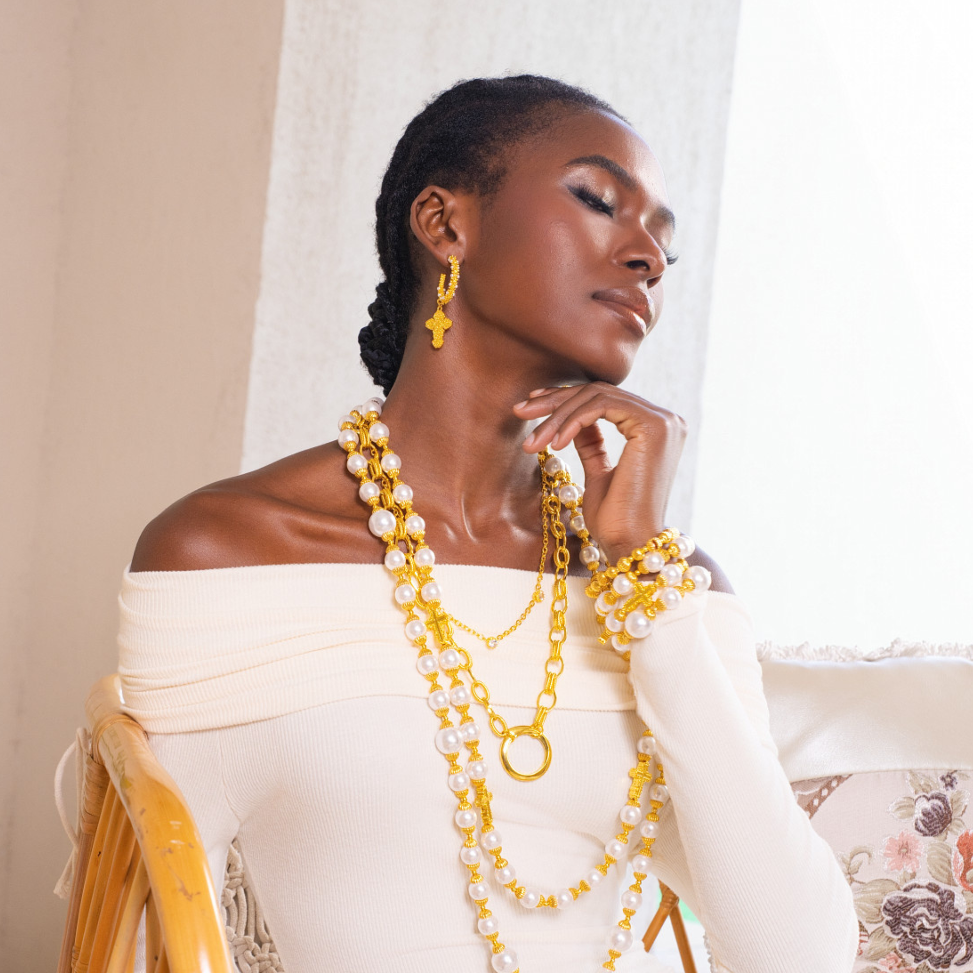 pearl hoop earrings, cross earrings women, statement hoop earrings, gold hoop earrings, fashion pearl earrings, luxury earrings women, religious earrings, boutique earrings, bold earrings jewelry, designer statement earrings