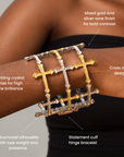 Trinity 18K Cross Sparkling Cuff,Bracelets, Sassy Jones,