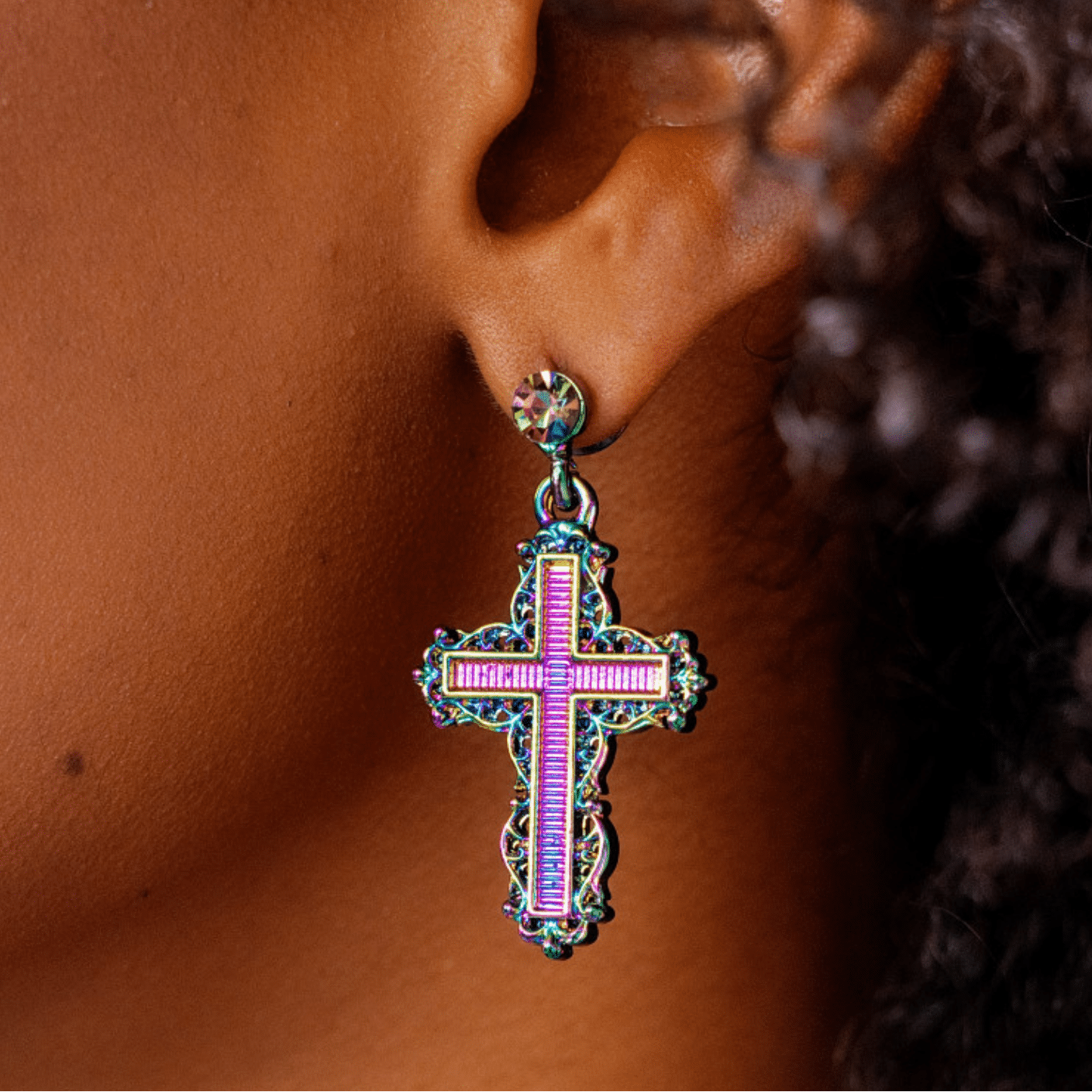 
Trinity Crucifix Cross Filigree Drop Earrings - Heaven’s Rainbow | Sassy Jones