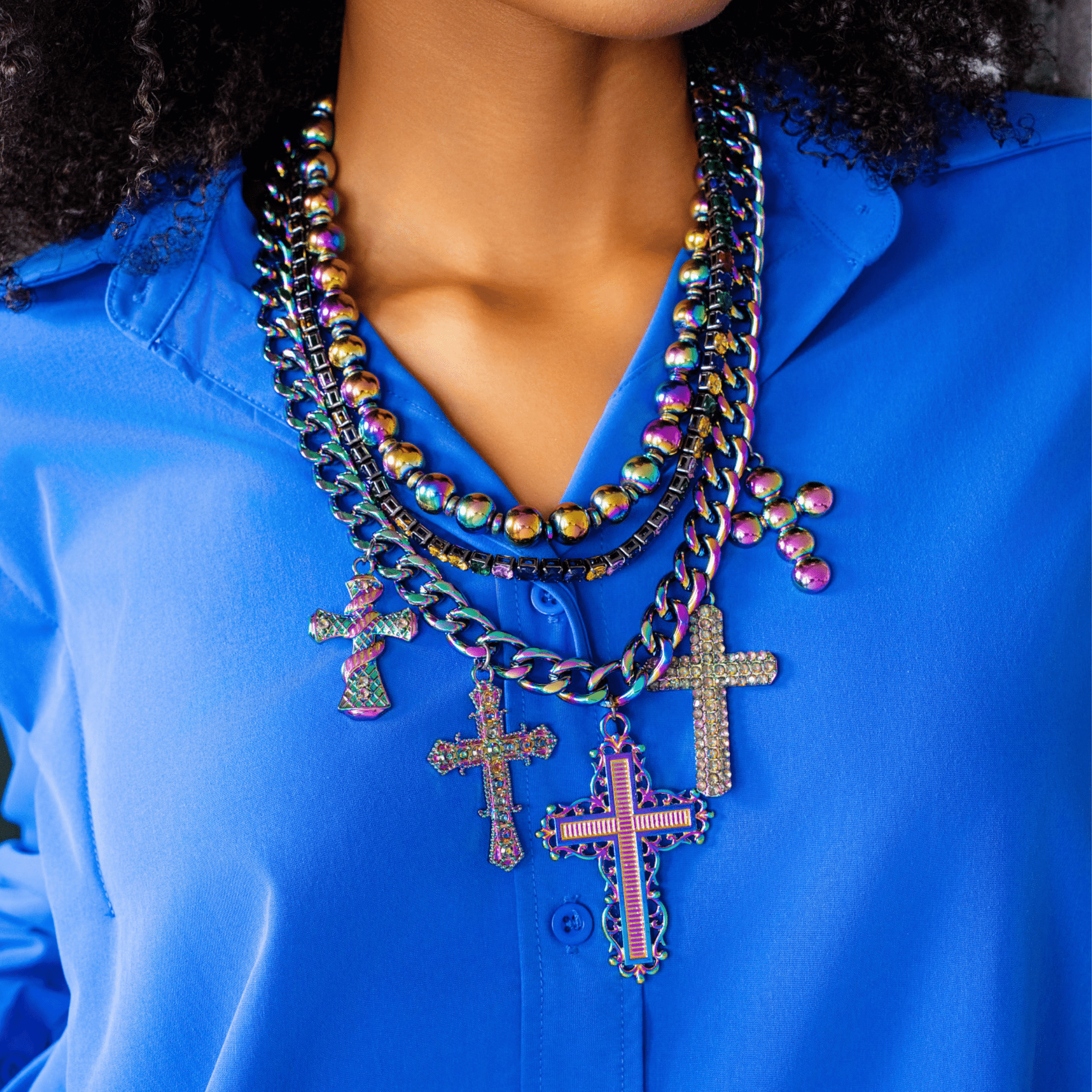Trinity Crucifix Cross Statement Chain - Heaven’s Rainbow, Sassy Jones