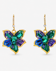 Valerie Vintage Earrings Miss Beasley featuring multicolor crystal flowers in emerald green, sapphire blue and violet.
