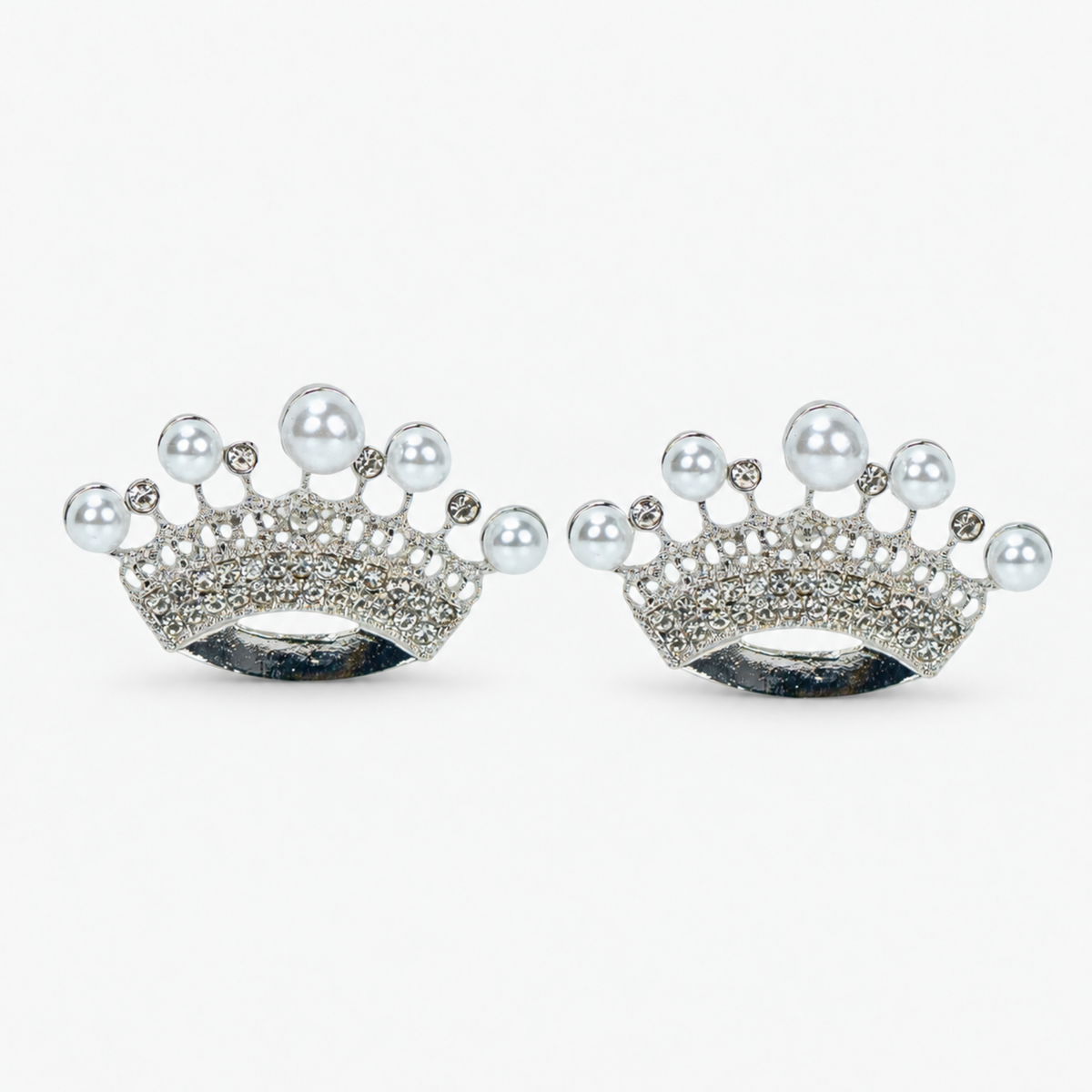 Valerie Vintage Earrings Pearl Queen featuring silver colored crown designs with ivory pearl accents and sparkling crystals.