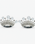 Valerie Vintage Earrings Pearl Queen featuring silver colored crown designs with ivory pearl accents and sparkling crystals.