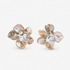 Wisteria Semi Precious Earrings in Mother of Pearl featuring sculptural ivory shell flowers with pearl and faceted bead centers.