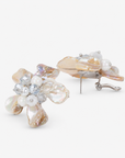 On model view of Wisteria Mother of Pearl statement earring featuring five luminous dimensional shell petals.