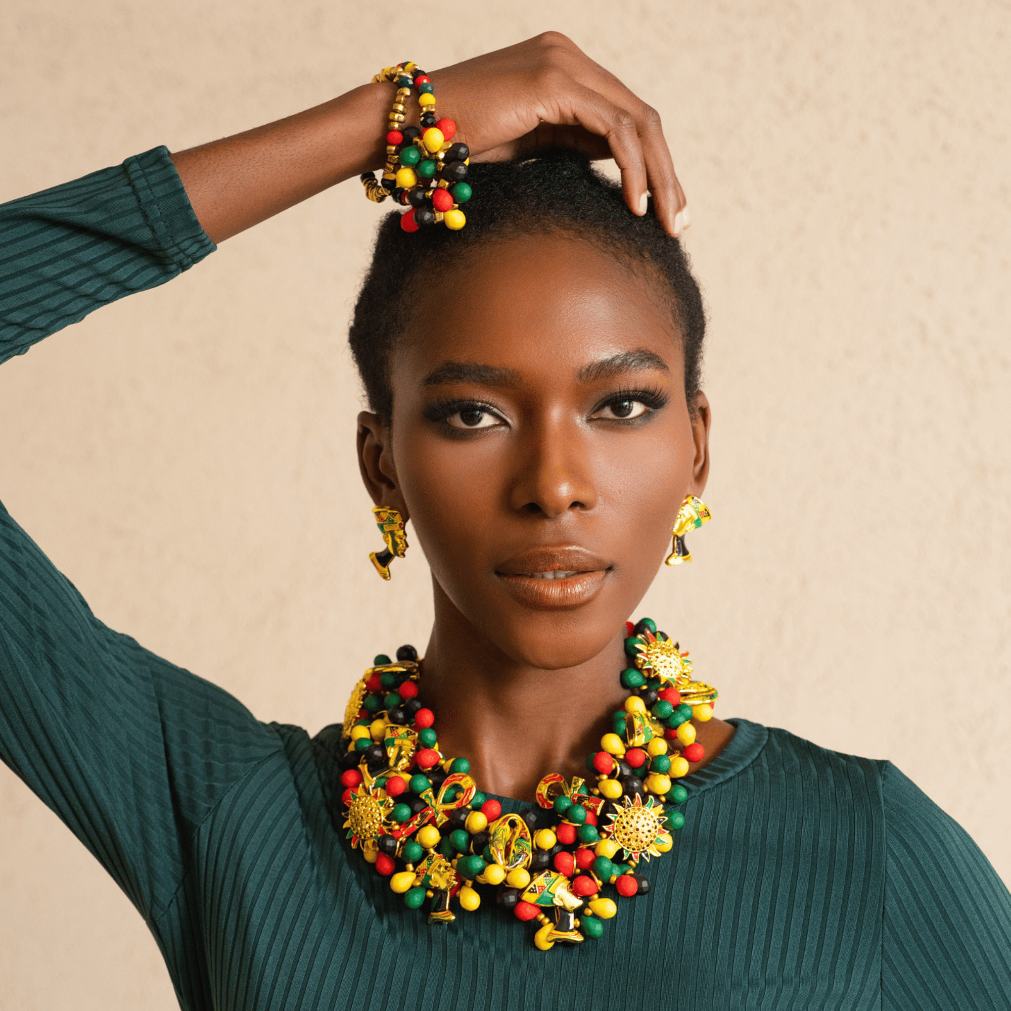 Afrikaan 18k Queen Brooch Bib,Necklaces, Sassy Jones,