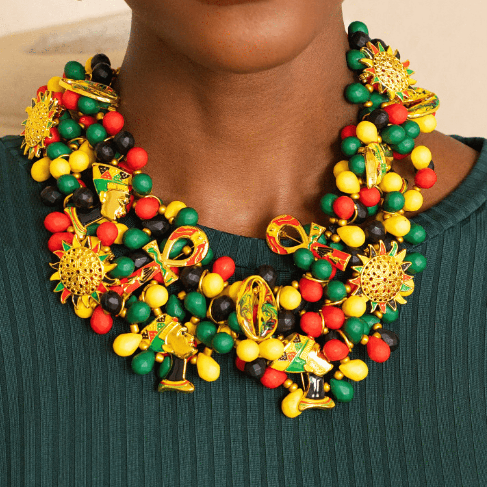 Afrikaan 18k Queen Brooch Bib,Necklaces, Sassy Jones,