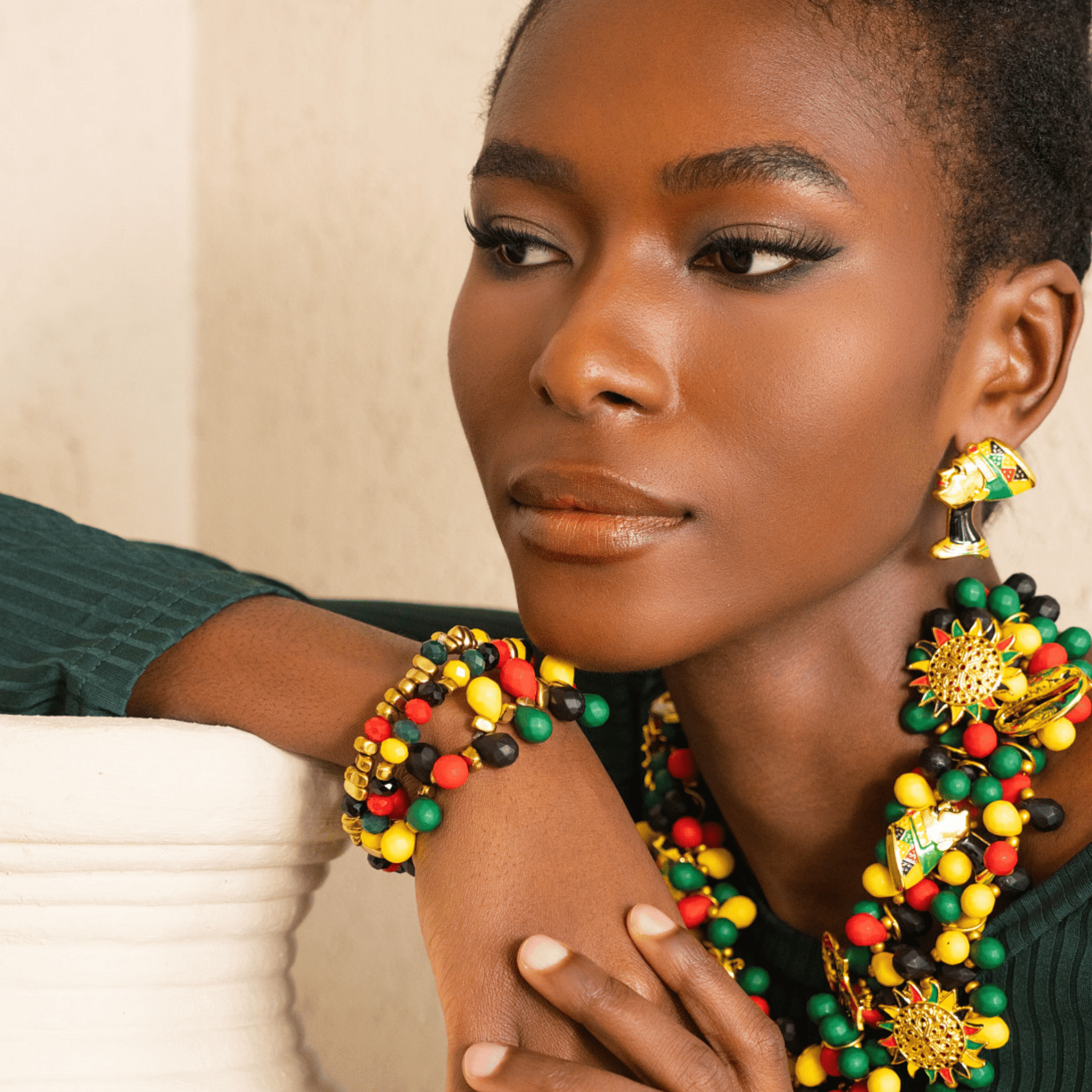 Afrikaan 18k Queen Stretch Bracelet Stack,Bracelets, Sassy Jones,