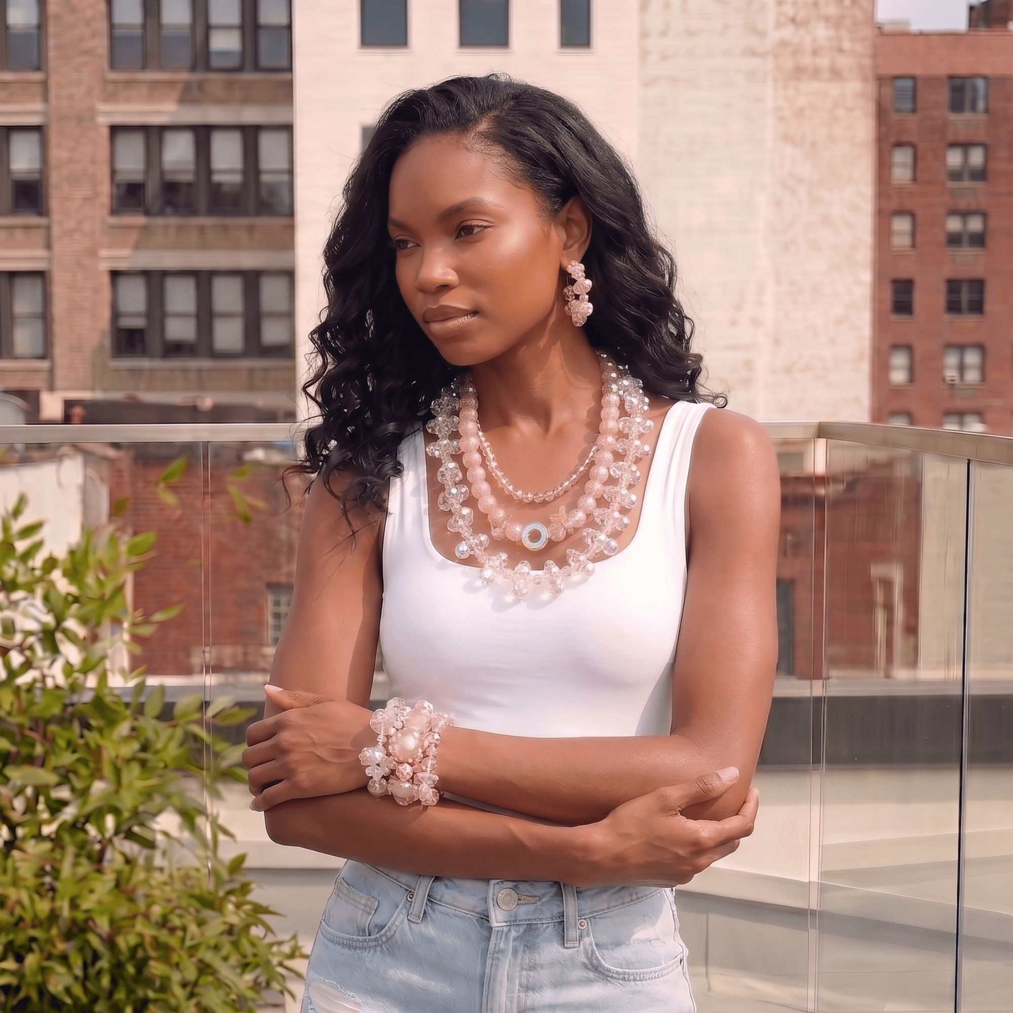 Alana Bubble Cloud Necklace - Pink,Necklaces, Sassy Jones,