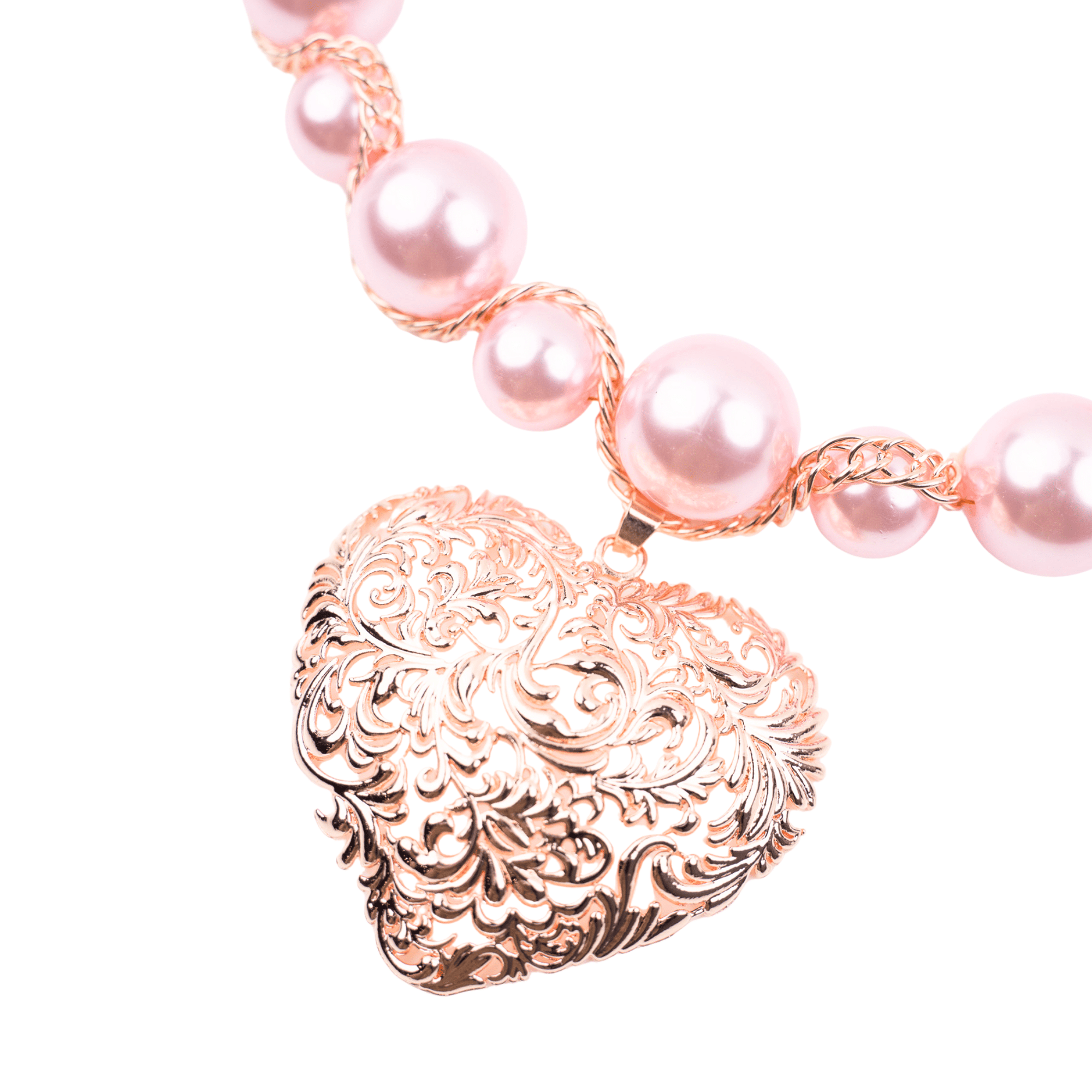 Amora Chunky Pearl Heart Chain - Pink/Rose Gold,Necklaces, Sassy Jones,