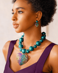 Amora Chunky Pearl Heart Chain - Rainbow Teal,Necklaces, Sassy Jones,