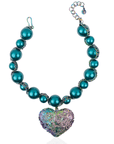 Amora Chunky Pearl Heart Chain - Rainbow Teal,Necklaces, Sassy Jones,
