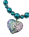 Amora Chunky Pearl Heart Chain - Rainbow Teal,Necklaces, Sassy Jones,